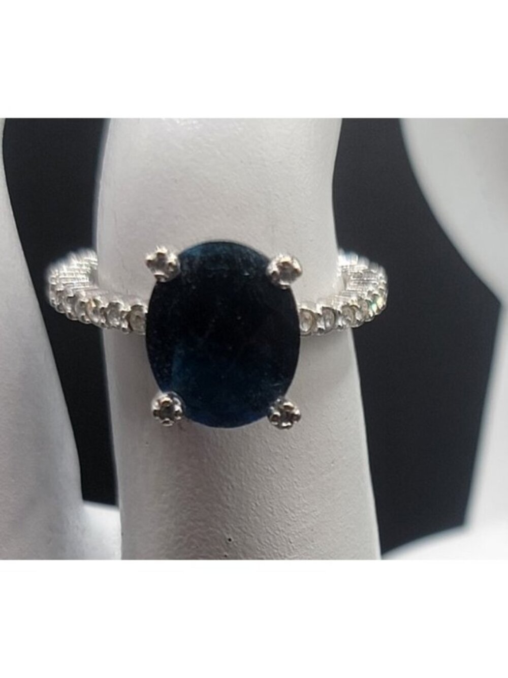 Sterling Silver Sapphire Ring NV Nevada 925 Pave CZ Band Size 6 Cubic Zirconia - Picture 10 of 16